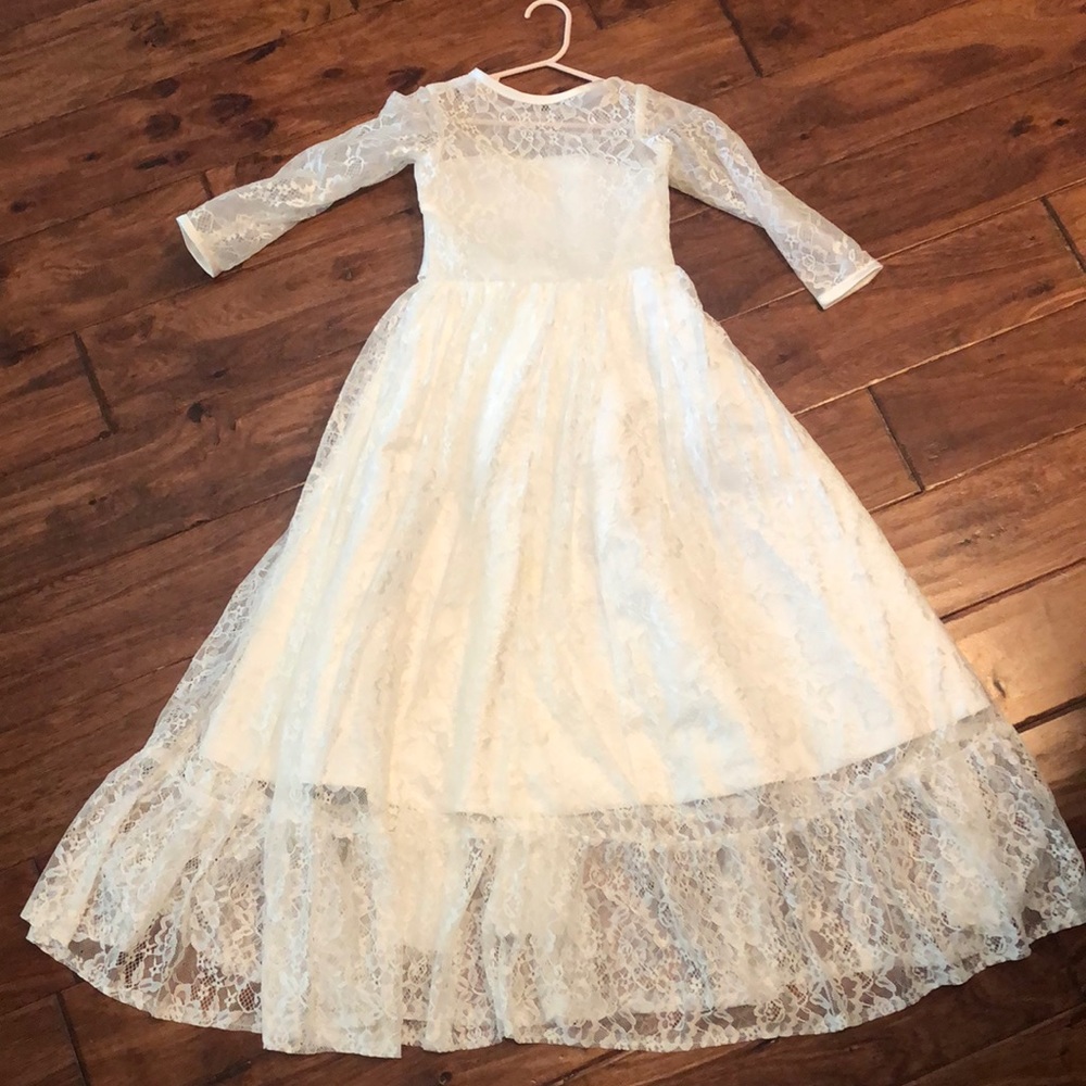 girls size 4 long sleeve lace flower girls dress
